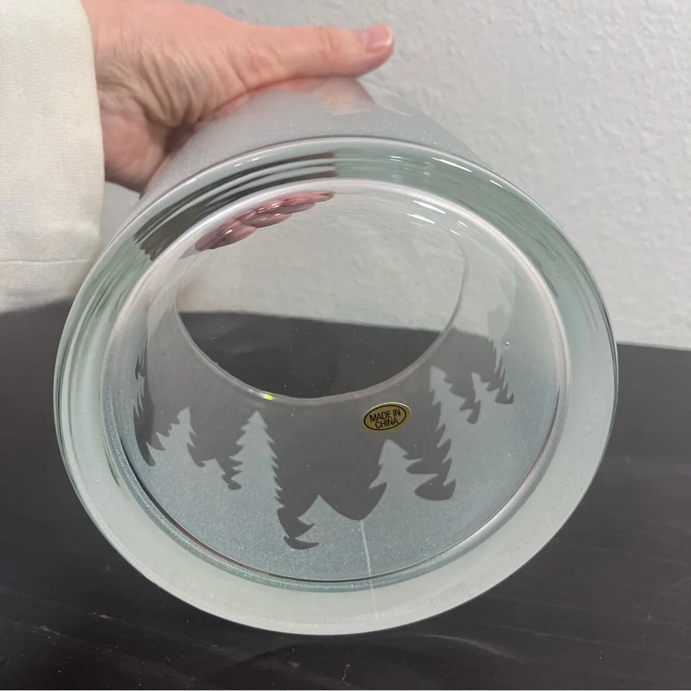 Frosted Pine Forest Glass Cylinder Vase - 5.5